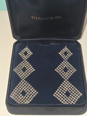 New Extremely Rare Authentic Tiffany & Co. Fringe 3 Tier Earrings 18K White Gold